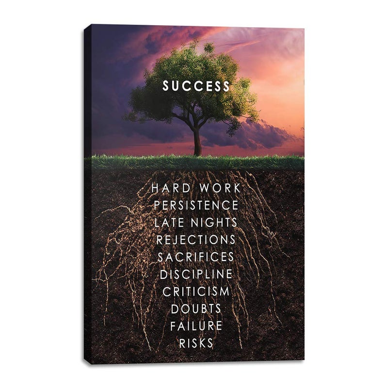 Yetaryy Success Tree Inspirational Quote Canvas Wall Art Motivational Motto Painting Inspiring Entrepreneur Posters Prints Artwork Decor Framed for Home Office Classroom Ready to Hang - 12" Wx18 H - Image 1